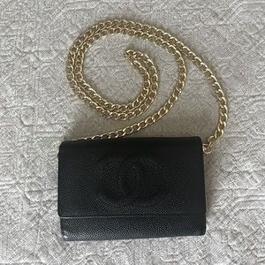 Chanel caviar timeless black bifold flap wallet